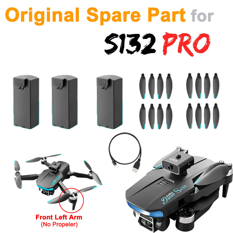 Original RC Drone Spare Part, Hélice de Maple Leaf, Lâmina de asa, Braço Motor com Bateria Brushless, Carregador USB, S132