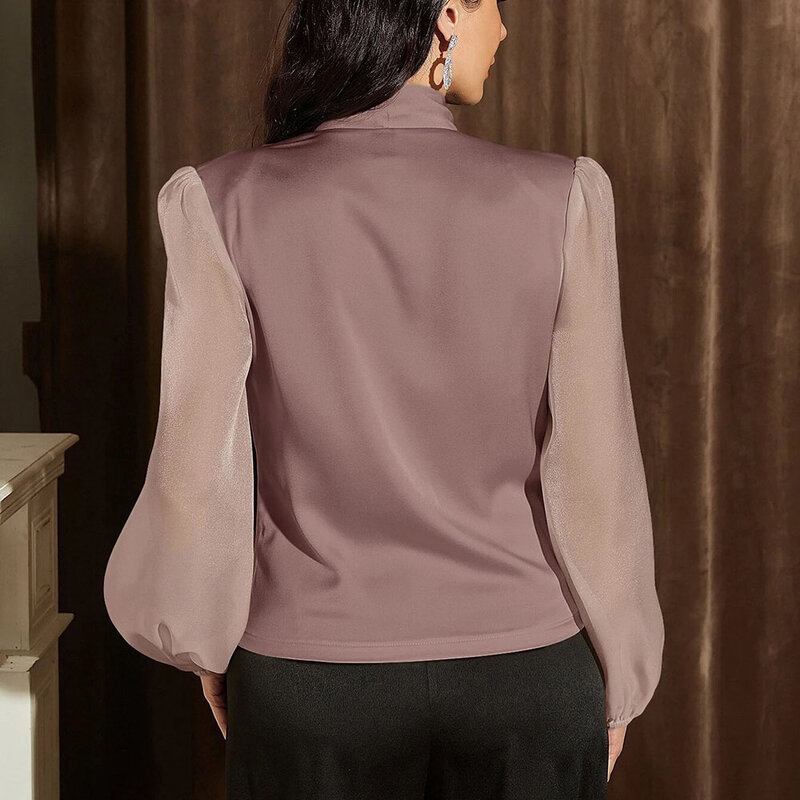 Блузка Женская атласная со складками и рукавами-фонариками