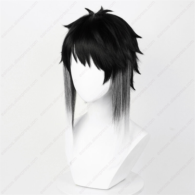 Peluca de Cosplay de Anime Akutagawa Ryunosuke, pelo sintético resistente al calor, 30cm, corto, negro, blanco, degradado