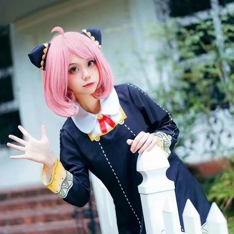 Anime Anya Forger Short Pink Cosplay Wig Short Hair Simulation Scalp Halloween Party Woman Wig+ 6.5CM Hair Clip Accessories