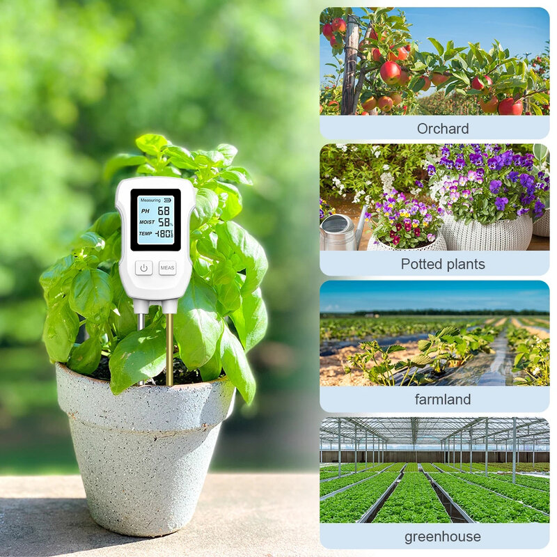 Yieryi Soil PH Meter LCD Digital PH Moisture Temp Tester Dual Needle Acidity Detector for Hydroponics Potted Plants Garden Farm