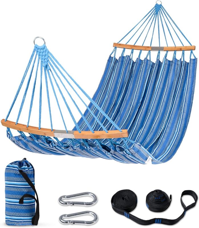 SUNCREAT Hammocks Double Hammock with Curved Spreader Bar, Outdoor Portable Hammock with Carrying Bag & Tree Straps for Bedroom,