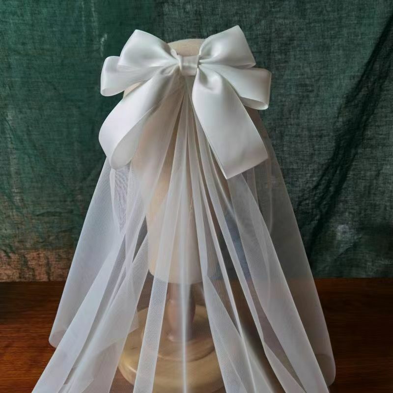 Velo de boda blanco con lazo, horquilla, dulce novia, pequeño, corto, estudio, fotografía, vestido de pelo, Corea, Japón