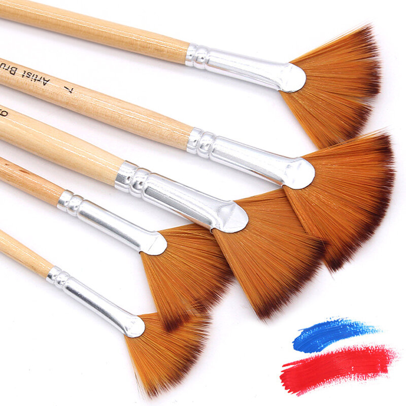 5Pcs Nylon Hair Fan Shaped Gouache Watercolor Paint Brush Set For School Painting Drawing Painting Brush Art Supplies
