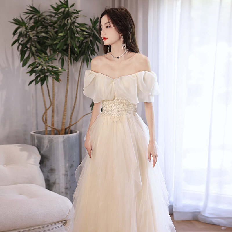 Retro Women's Prom Dresses Off The Shoulder Sleeveless Lace Tiered Skirt Elegant Ladies Party Banquet Dress for Women Vestidos