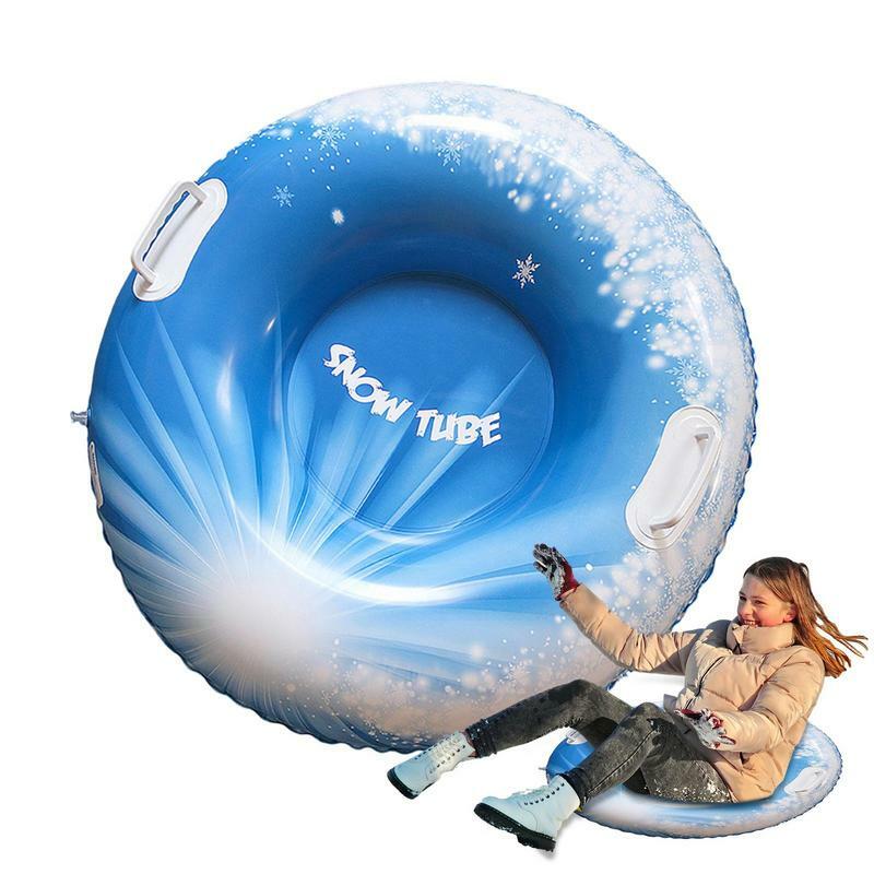 Tubo de neve inflável para crianças e adultos Heavy Duty, tubo de trenó com 2 alças, brinquedos de inverno ao ar livre, dobrável, trenó, família