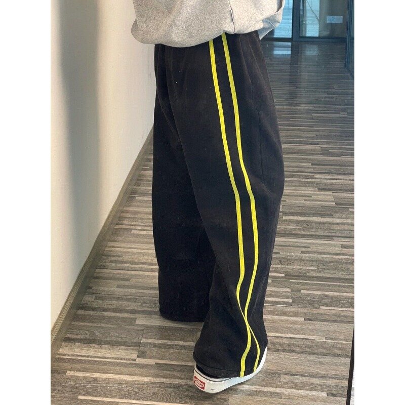 Deeptown-moletom feminino esportivo listrado preto, harajuku de jogging, patchwork, calças largas, calças coreanas Y2k vintage, calças de cintura alta