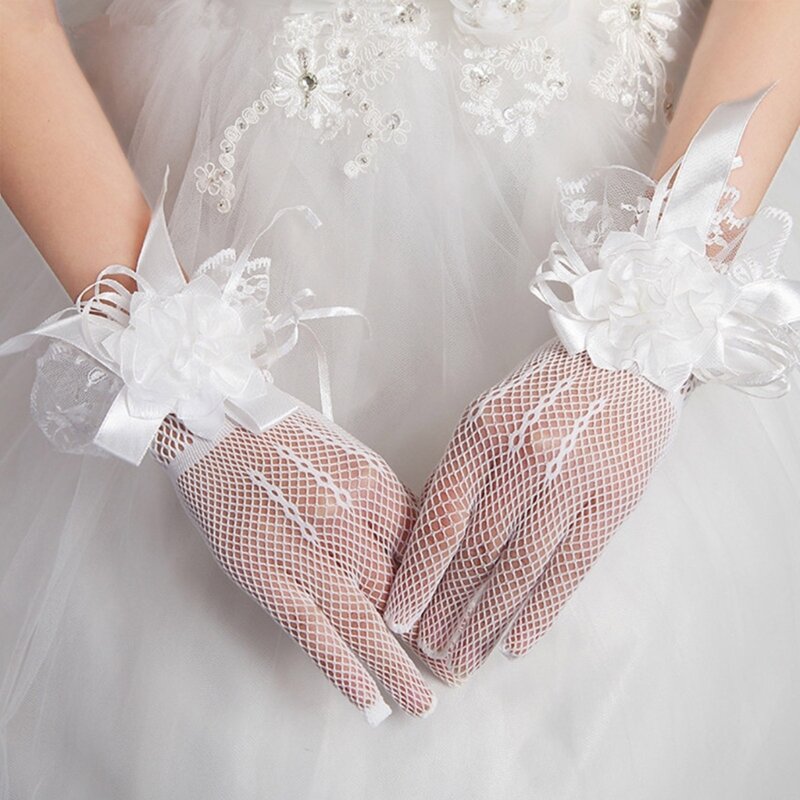 Guantes de boda decoración de flores guantes de novia guantes cortos de encaje para novias