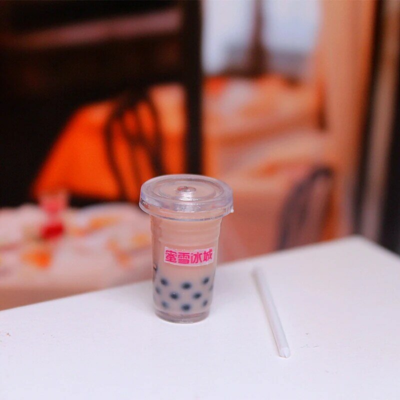 1ชุด1:12 Dollhouse Miniature ชานมเครื่องดื่มถ้วยถ้วยฟางการตกแต่งบ้านของเล่น Kawaii อุปกรณ์เสริมห้อง