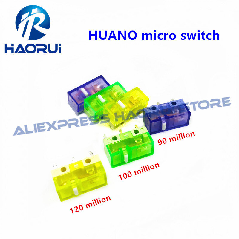 Huano-mouse micro interruptor, preto e azul, shell transparente, 10m, 30m, 60m, 80m, 100 m botão de manutenção, novo produto, 2pcs
