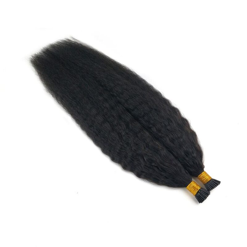 I tip Hair Extensions Kinky Straight Human Hair #1B Pre Bonded Remy Micro Links Human Hair Extensions Natural Black 1g/Strand