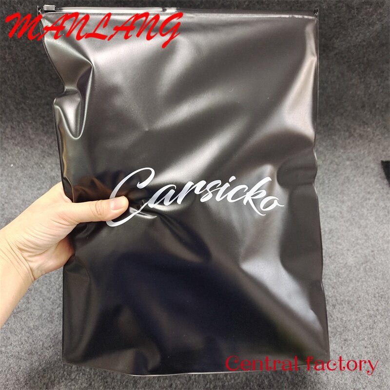 Custom  Custom Clothing Packaging Bag Logo Reusable Frosted Ziplock Black Tshirt Plastic Bag Zipper Slider Pouch Garment