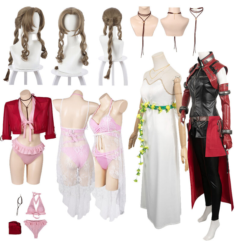 Aerith Gainsborough Cosplay Fantasy FF7 gra kostiumowa finałowa sukienka naszyjnik stroje dla dorosłych kobiet Halloween karnawał kostium