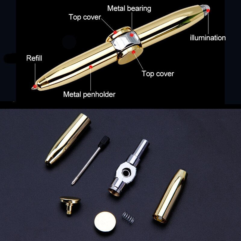 Multifuncional Decompression Finger Rotate Gyro Canetas, Luminous Fidgets Toy, Luz LED, Metal Esferográfica, Spinner, Presente