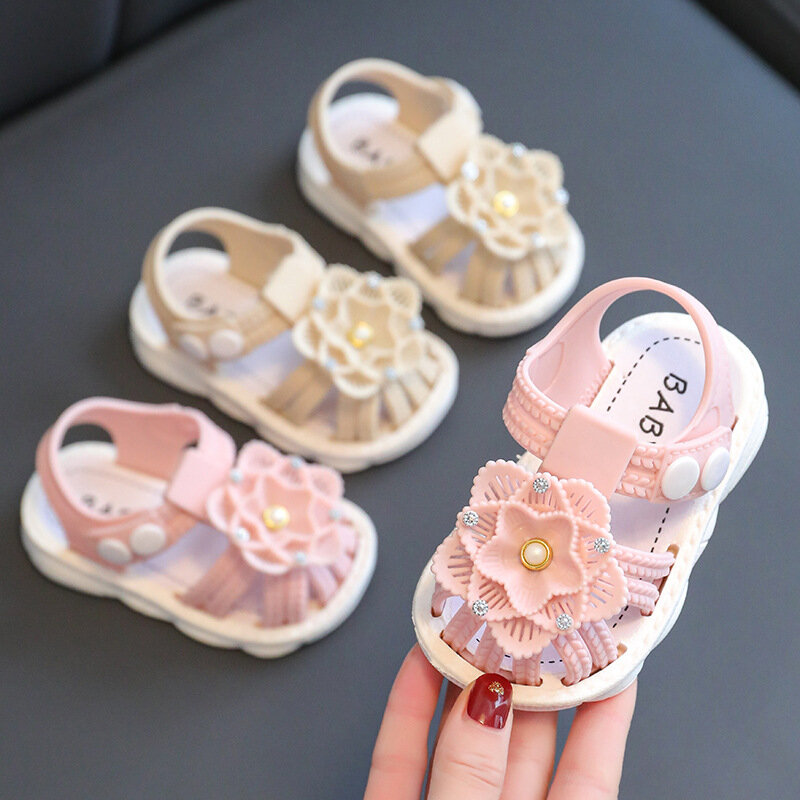 Sandal anak perempuan musim panas, sandal anak perempuan bayi balita, sepatu bersirkulasi, tas sepatu ujung embun, sandal kepala, SEPATU lembut bayi