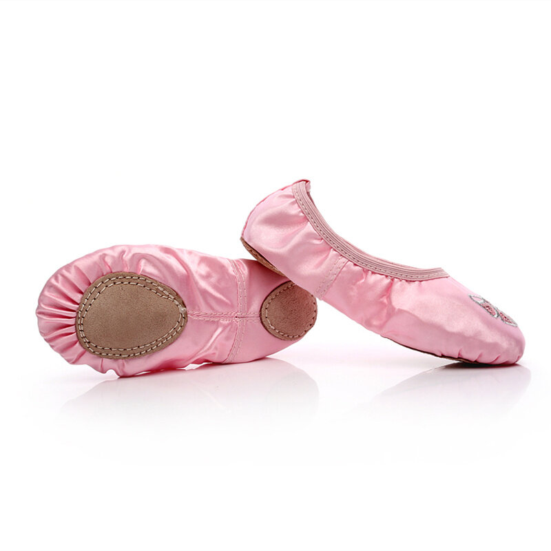 Zapatos plegables de satén para mujer, zapatillas de Ballet con suela dividida, enrollables, cómodas, bailarinas para embarazadas