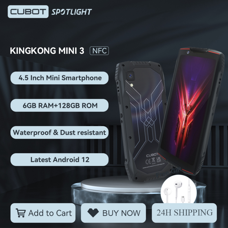 Cubot KingKong MINI 3, mini celular, android smartphone, 4,5 polegadas, Helio G85, Octa-core, 6GB RAM, 128GB ROM, celulares resistente à prova d'água, NFC,Dual SIM, telefone 4G, câmera de 20MP, 3000mAh, mini smartphone