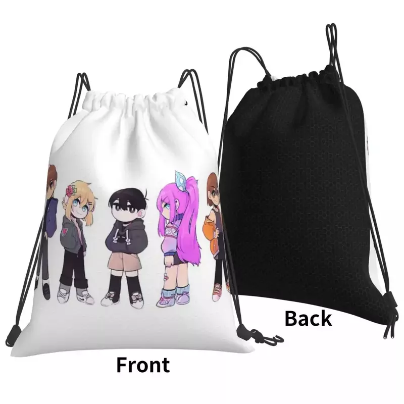 Mochilas Omori Anime Video Game, sacos de cordão portáteis casuais, saco de esportes do bolso do pacote, sacos de livros para homem e mulher