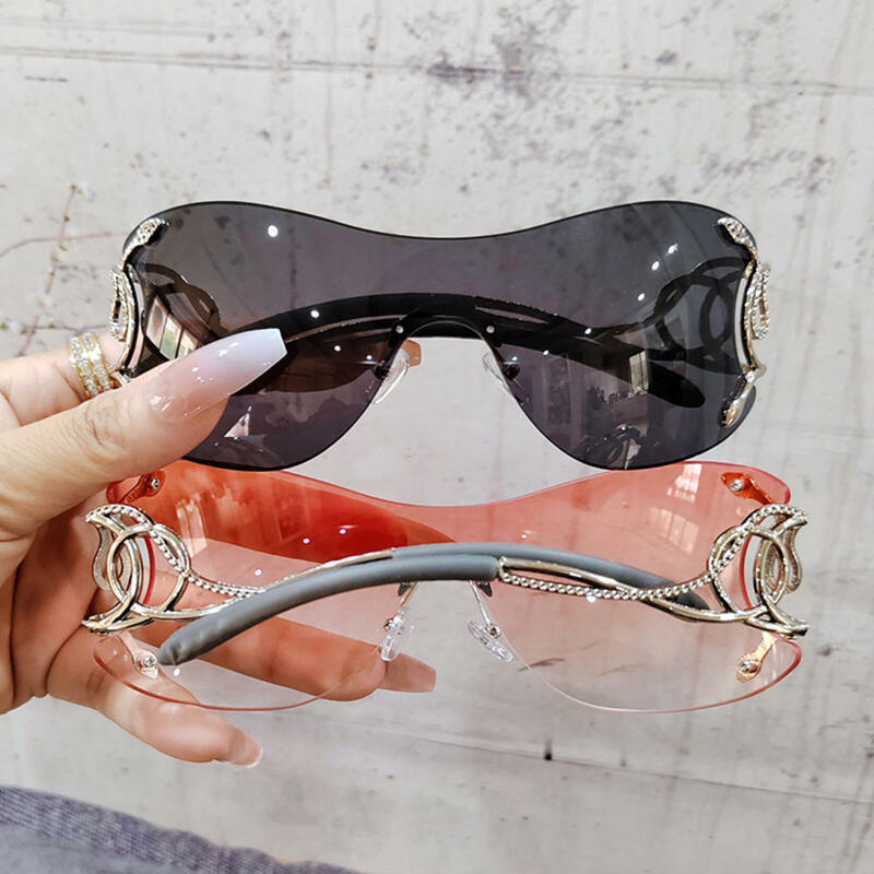 KLASSNUM Y2k occhiali da sole senza montatura donna elegante lente sfumata tonalità da esterno Trendy Luxury Brand Design montatura in metallo occhiali da vista