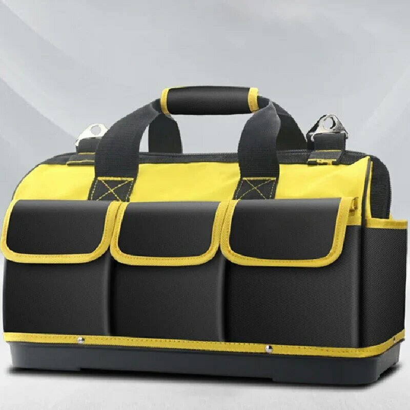 กระเป๋าเครื่องมือพลาสติกด้านล่างสีเหลืองขนาดใหญ่ความจุขนาดใหญ่กันน้ำกันการสึกหรอ23in กระเป๋าจัดระเบียบอุปกรณ์ตัดสายไฟ