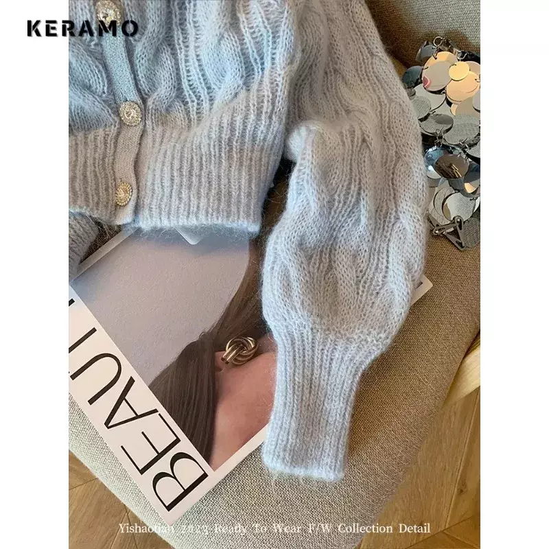 Women Luxury Solid Color Knitting Long Sleeve Round Neck Cardigans 2023 Winter Office Lady Single Breasted Warm Casual Sweater