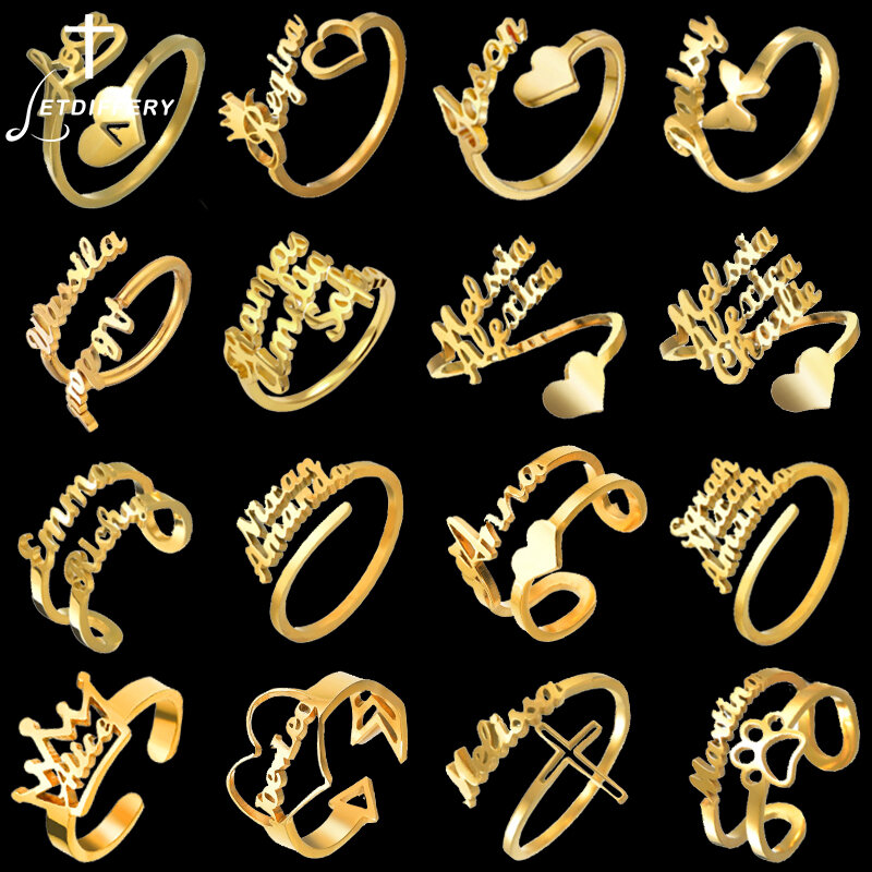 Il nome su ordinazione di modo di Letdiffery suona il regalo aperto dei gioielli degli anelli aperti della targhetta identificativa su misura regolabile dell'acciaio inossidabile