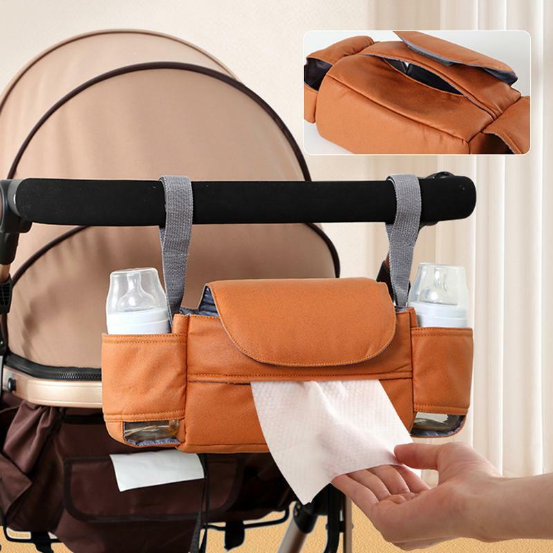 Stroller Caddy With Cup Holder Multiple Compartments Stroller Pouch Versatile And Spacious Stroller Accessories For Cell Phones