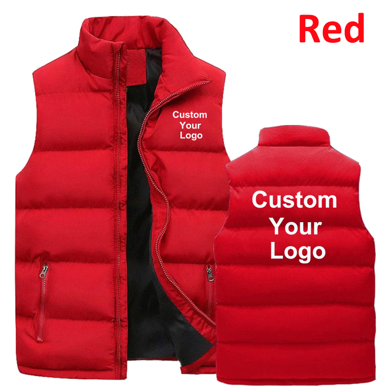 Fashion Heren Custom Uw Logo Casual Jas Modieuze Warm Down Vest Slim Fit Mouwloze Thicken Stand Kraag Vest Jas