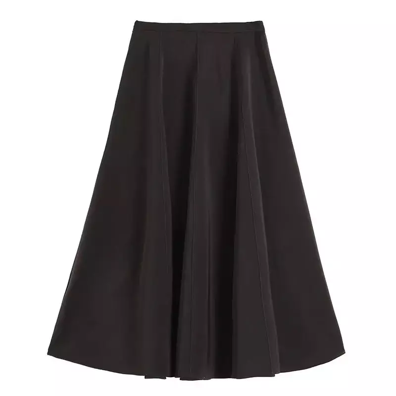 Falda Midi con textura satinada para Mujer, falda de cintura alta con cremallera, estilo Retro, a la moda, 2023