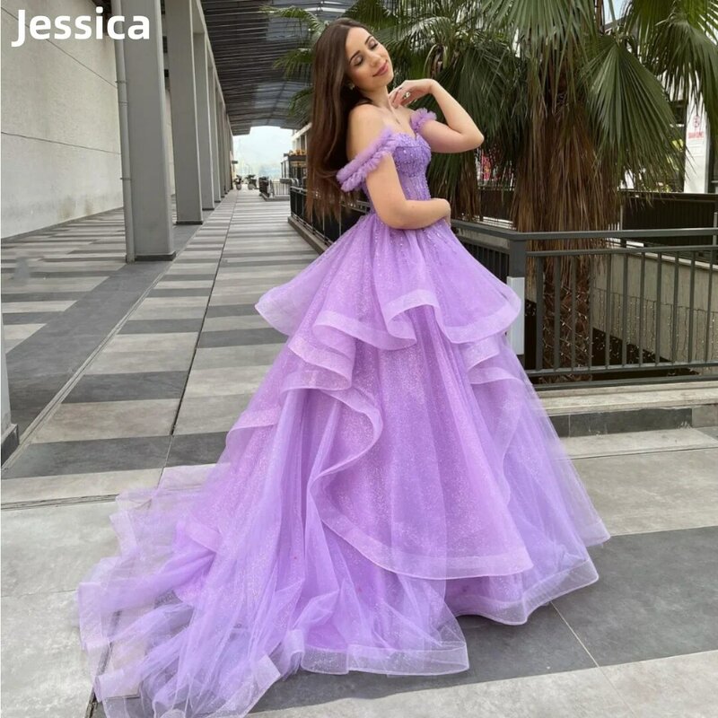 Jessica fioletowe brokatowe suknie balowe luksusowa suknia ślubna dla nowożeńców suknie wieczorowe sukienki na specjalne okazje Vestidos De Noche