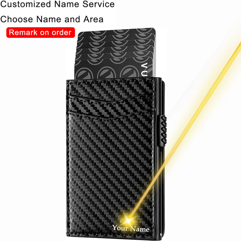 Customized Name Men Wallet Genuine Leather Card Holder Wallet Business Anti-Theft Credit Card Case Rfid Wallet Coins Money Purse