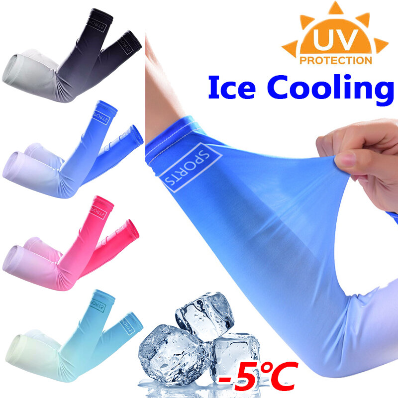 Braço de refrigeração mangas femininas verão ultra-fino proteção solar cotovelo capa ciclismo ao ar livre correndo anti-uv gelo seda braço mangas