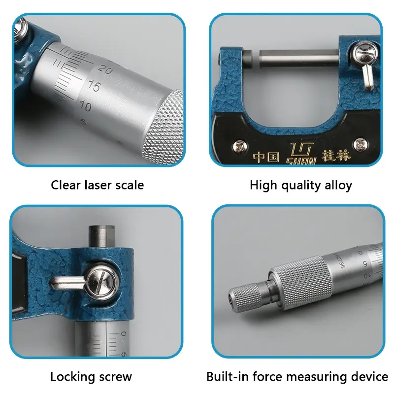 SHAN Guilin alat ukur mikrometer luar paduan karbida 0-25mm 0.01mm ketebalan mikrometer untuk perhiasan