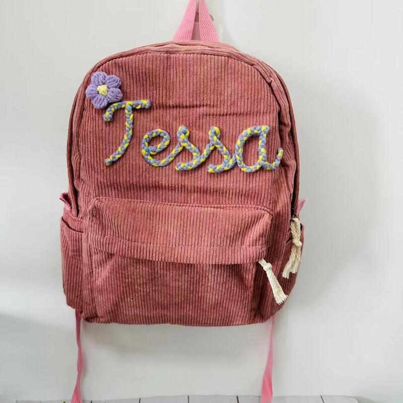 Mochila de pana artesanal, mochilas escolares bordadas personalizadas para niños y niños pequeños