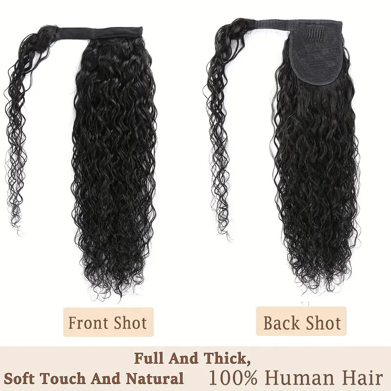 Индийские волнистые волосы для конского хвоста, 100% человеческие волосы для женщин, охватывающие волосы Remy, наращивание волос, клипсы, вьющиеся волосы естественного цвета