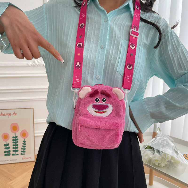 Disney Cute Plush Messenger Bag Strawberry Bear Fashion Casual Shoulder Bag Donald Duck Little Monster New Cartoon Handbag