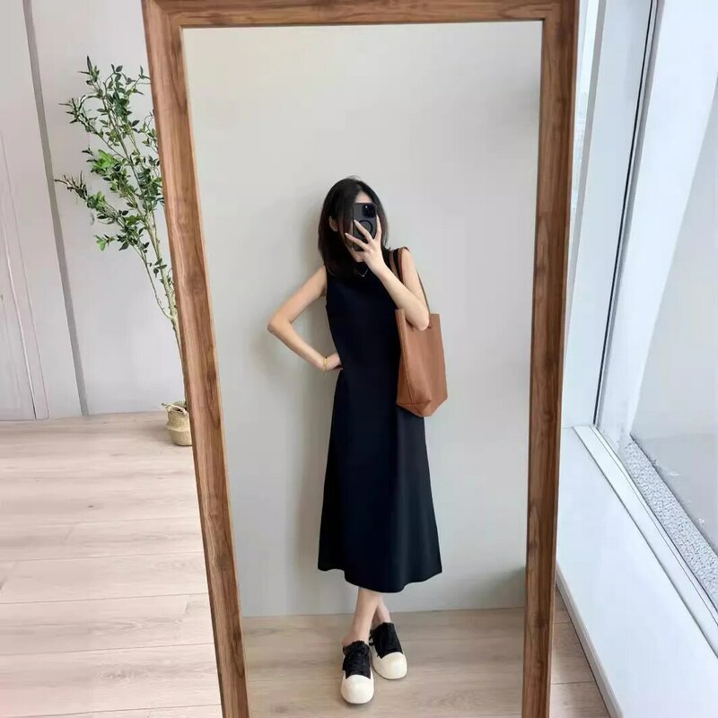 Stylish Dress That Doesn't Pick Your Figure Ladder Cotton Slimming Black Straight Short Sleeved Dress Vest Dress Summer