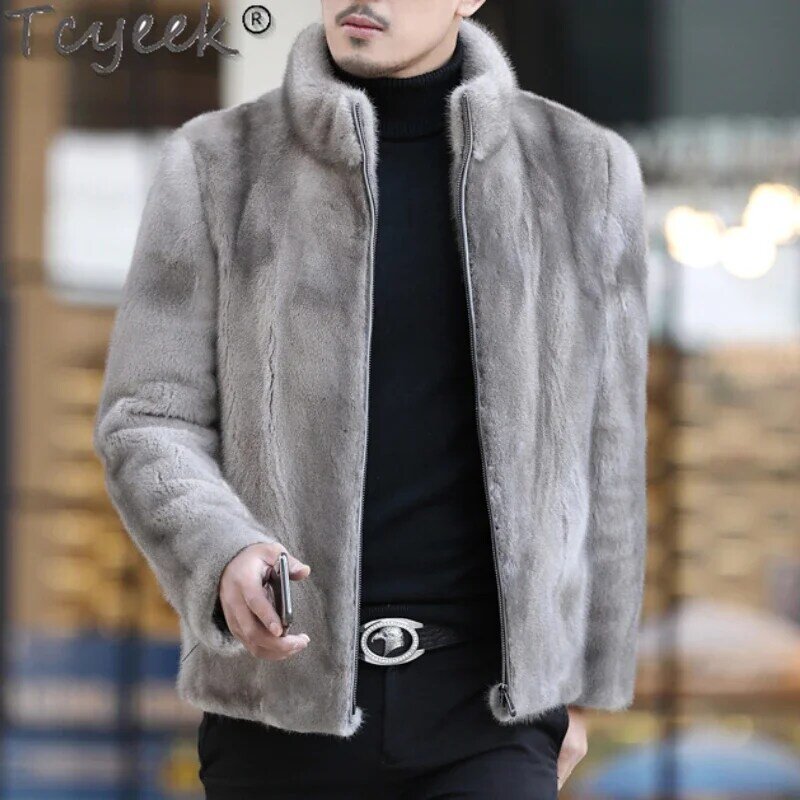 Мужское зимнее пальто Tcyeek высокого качества, шуба из меха норки, Мужская одежда, модная повседневная теплая короткая мужская меховая куртка...