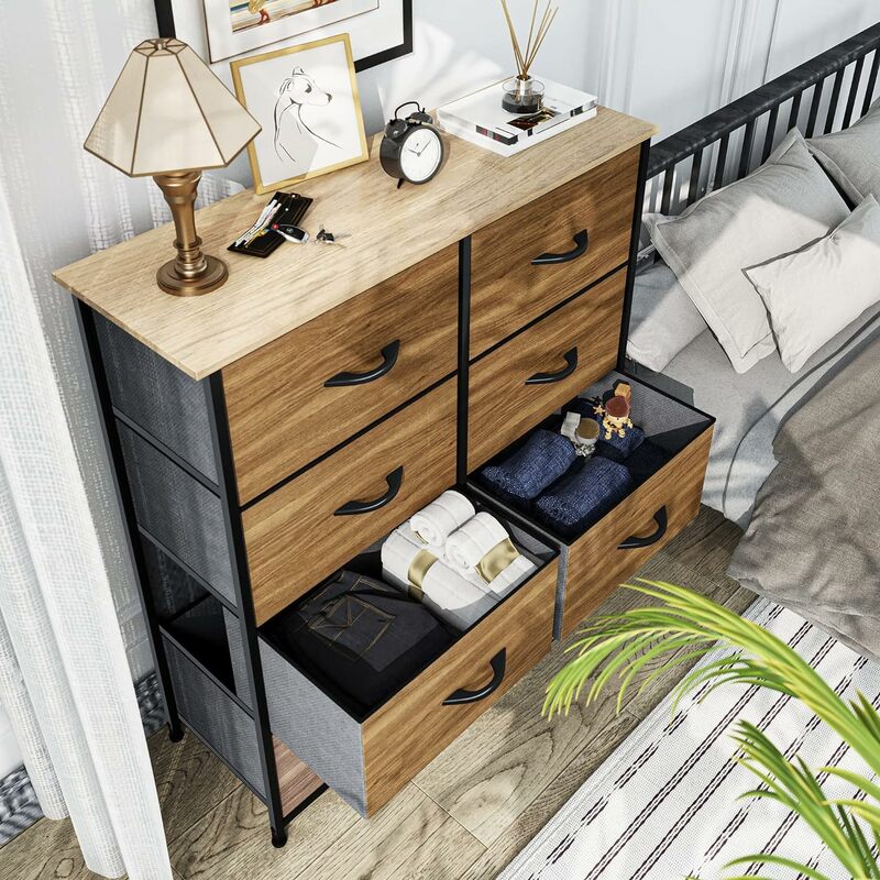 Dresser w/8 Drawers,Fabric Tower,Organizer Unit for Bedroom - Sturdy Steel Frame,Storage Bins & Wooden Top, Multiple Colors