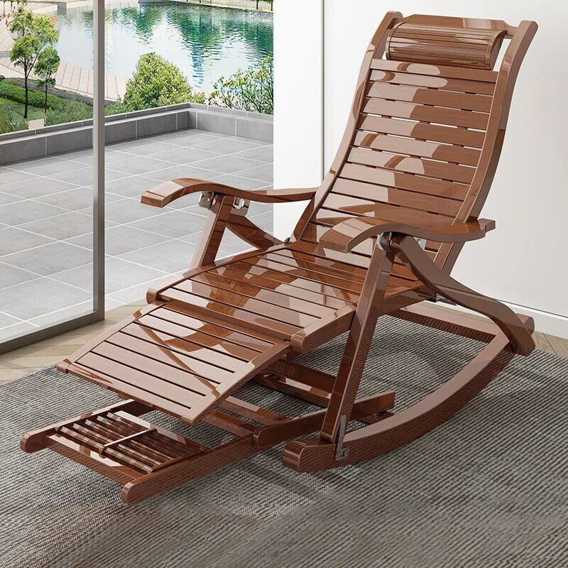 Mecedora plegable para sala de estar, sillón reclinable de bambú, portátil, ergonómico, muebles perezosos para balcón