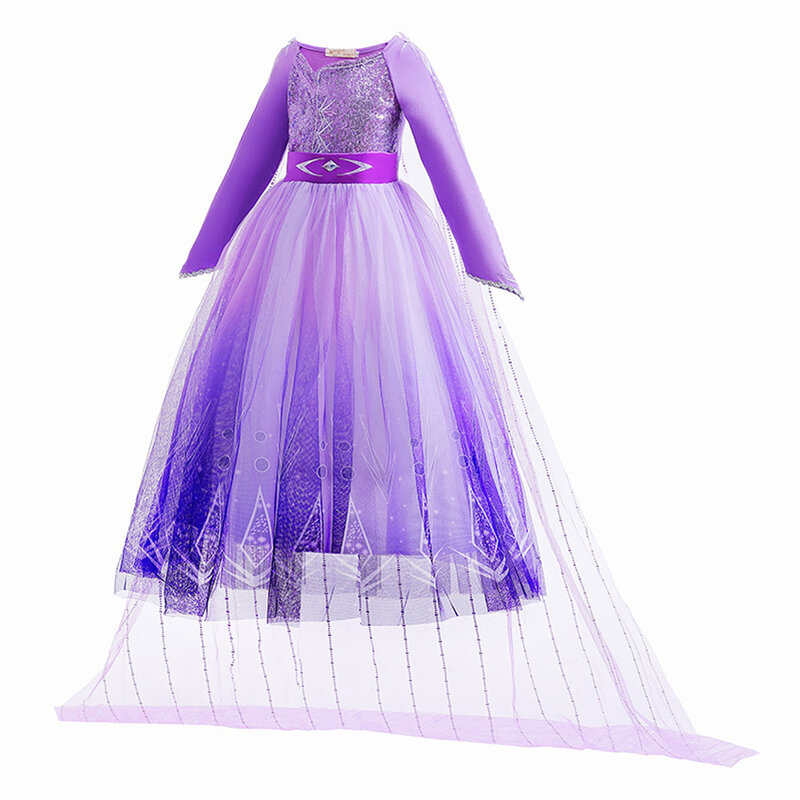 Prinses Cosplay Elsa Led Dress Frozen 2 Meisjes Cosplay Pailletten Fancy Kostuum Paarse Baljurk Kerst Verjaardagsfeest Kleding