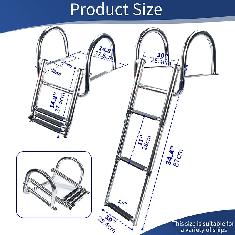 Boat Accessories Stainless Steel Boat Boarding Telescoping Ladder Sliding folding swimming Launching ladder With handrail