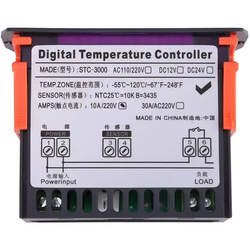 30A Touch Black Electronic Temperature Controller With Sensor for Incubator Heating Cooling Digital Thermostat