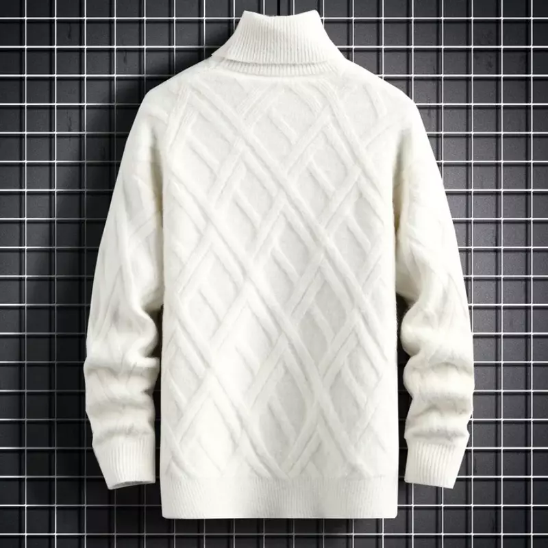 2023 Korean Fashion Sweater Mock Neck Sweater Knit Pullovers Autumn Slim Fit Fashion Clothing Men Solid Color Irregular Stripes