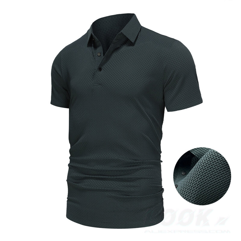 Camisa polo de golfe de manga curta masculina, alta qualidade superior, renda, seda gelada, camiseta respirável, verão, até tamanhos de euros, marca top