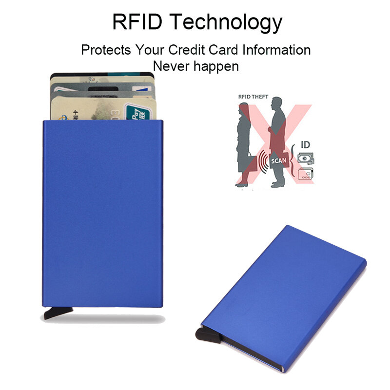남녀공용 RFID 스마트 지갑 카드 홀더, 금속 얇은 슬림 지갑, 팝업 미니멀리스트 지갑, 소형 블랙 지갑