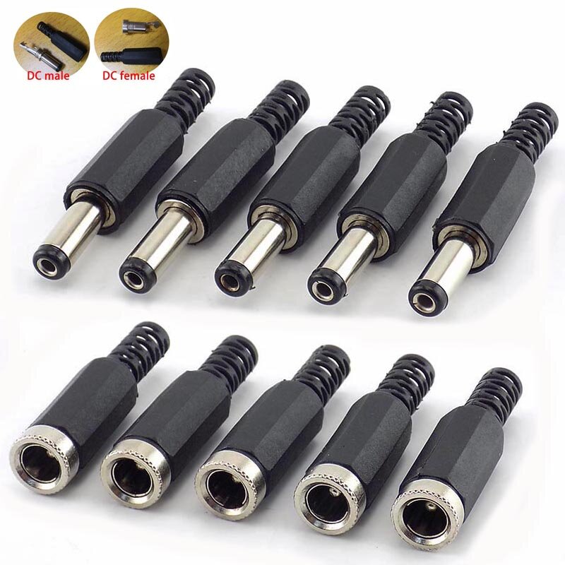 10Pcs DC Male Connectors DC Female Adapter DC Power Jack Plug Cctv Camera Security System for DIY Cctv Accessories 2.1*5.5MM