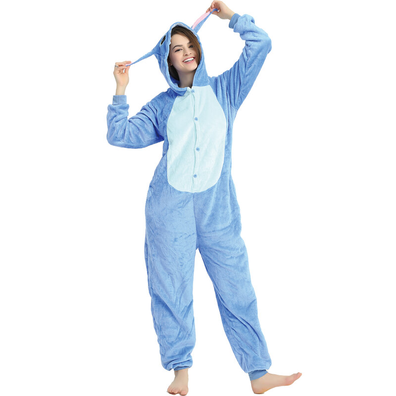 Adults Stitch Cosplay Pajamas Anime Stitch Onesies Costume Jumpsuit Pajamas Hooded Sleepwear Halloween One Piece for Performing