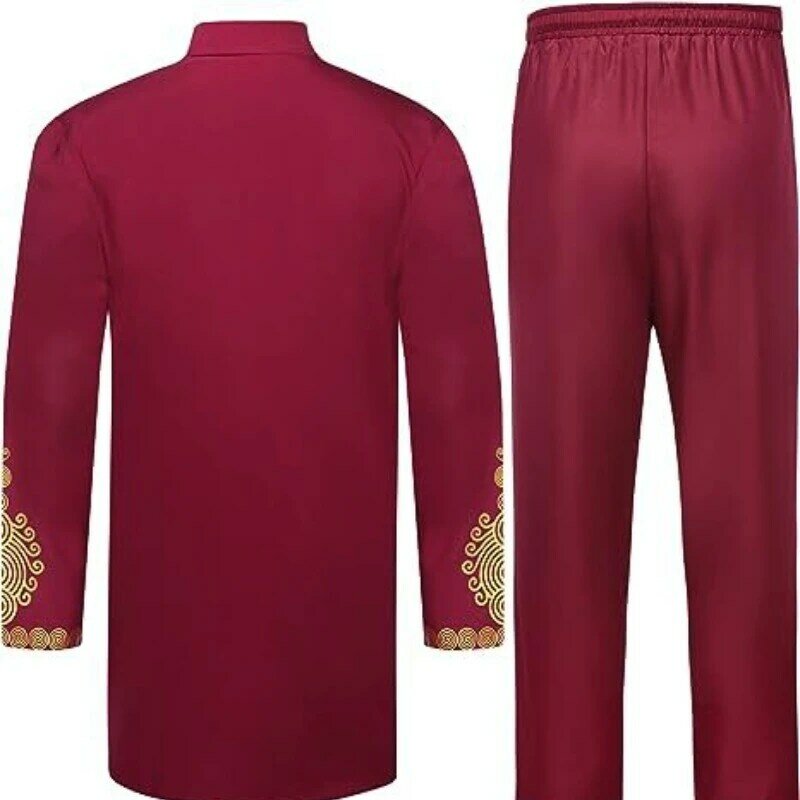Traje africano para hombre, Top y pantalones bronceados, conjunto de 2 piezas, caftán árabe, Túnica de caftano pakistaní, thobe
