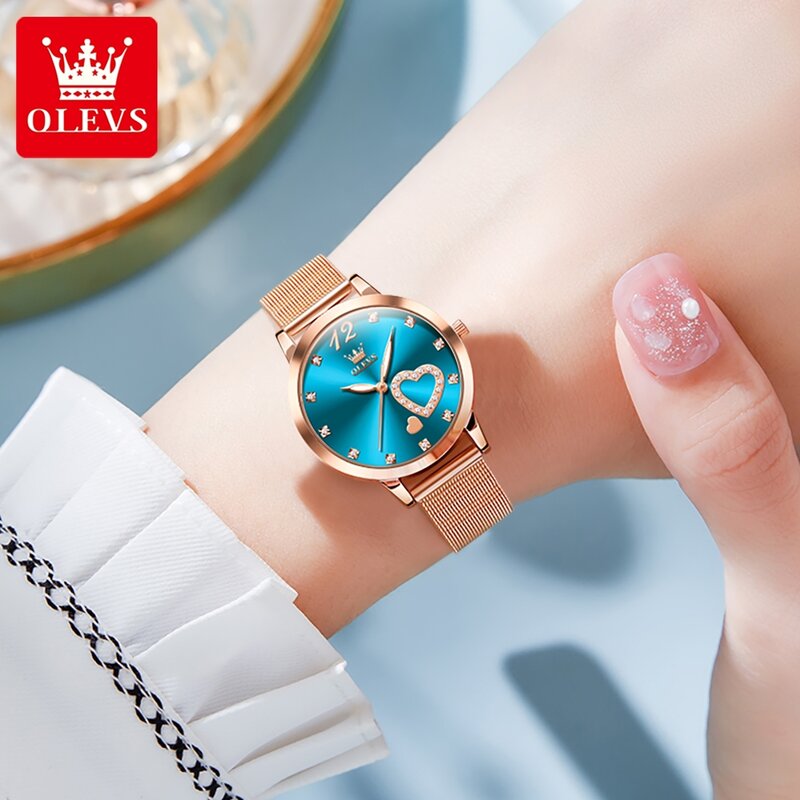 OLEVS-Relógio De Pulso Impermeável De Aço Inoxidável Feminino, Relógio De Quartzo Azul, Senhoras Relógios, Marca Top, Moda De Luxo
